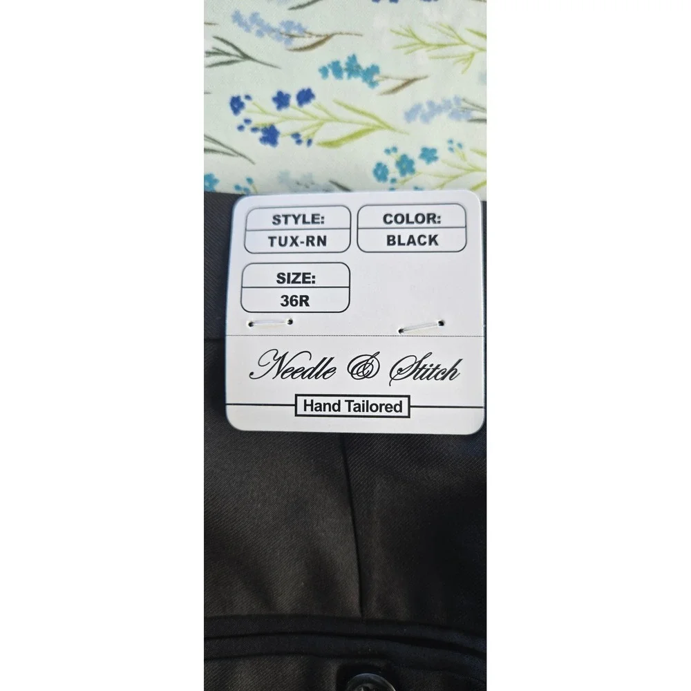 Needle & Stitch Mens Black Tuxedo Suit Set‎ 42R Jacket 36R Pants Wool Blend NWT
